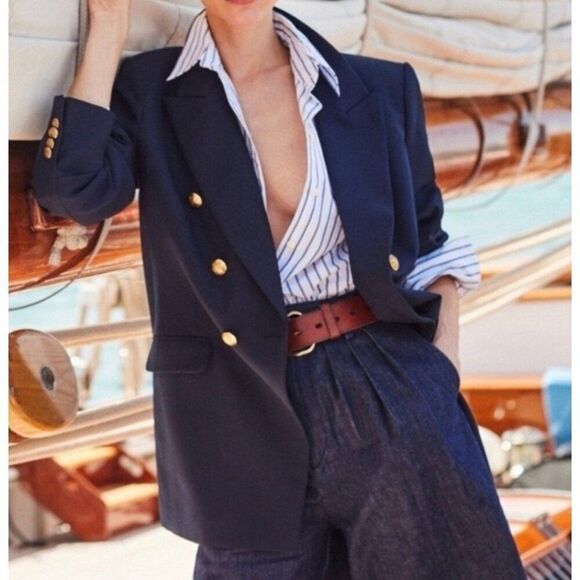 Banana Republic Icon Captain Blazer Navy Blue Lion Gold Buttons 2 Petite Xs - Picture 5 of 10